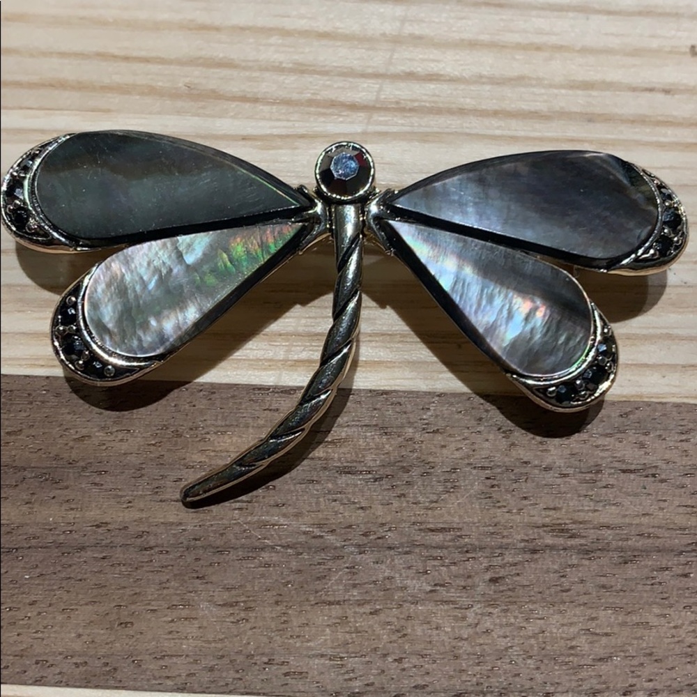 Monet silver/mother of pearl dragonfly brooch